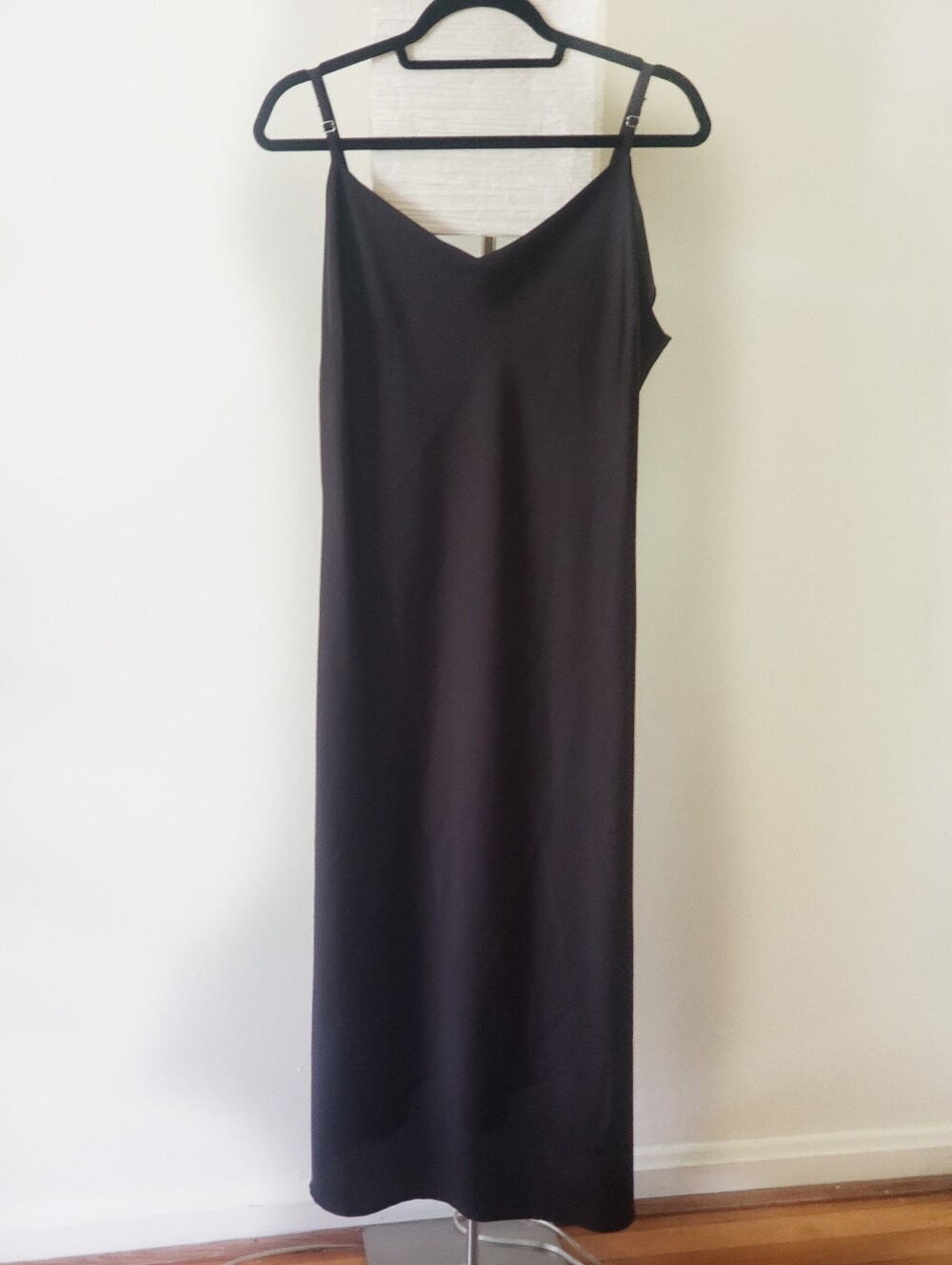 Forever 21 Black Satin Slip Maxi Dress 1X Spaghetti Strap Minimal Evening Formal